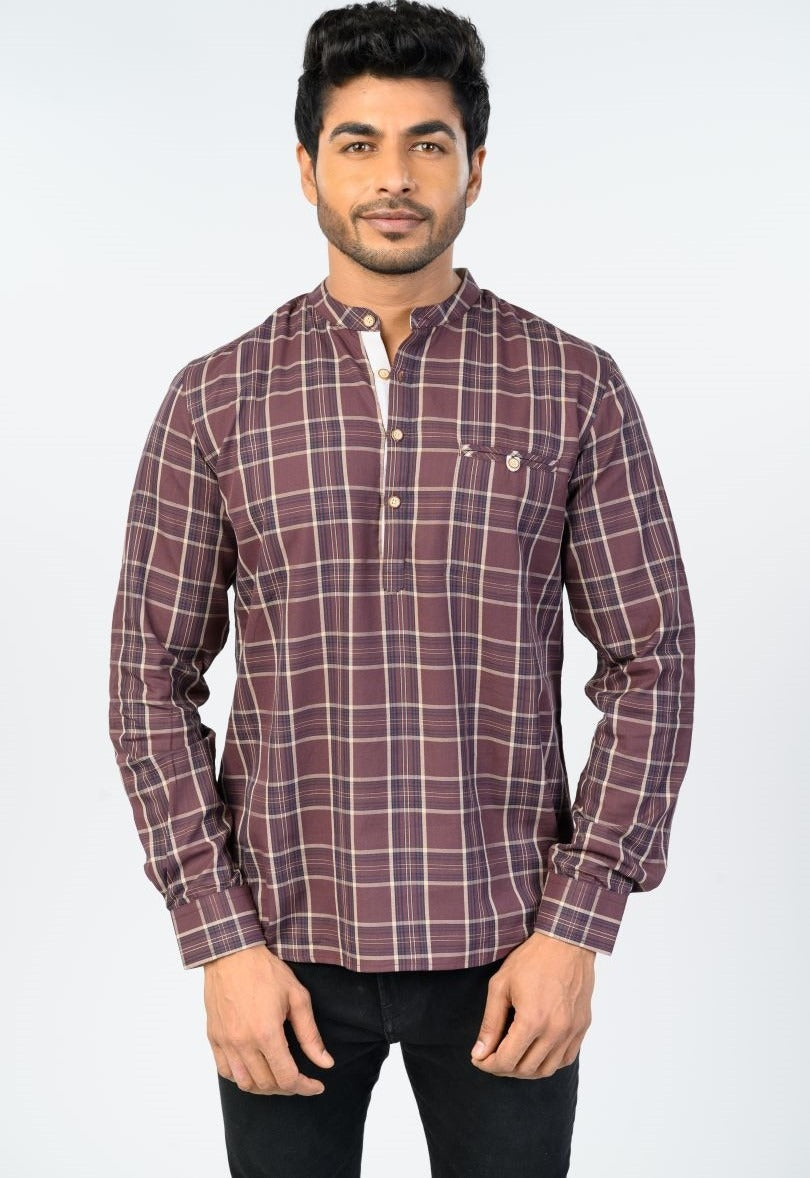 Maroon- coloured short kurta for men