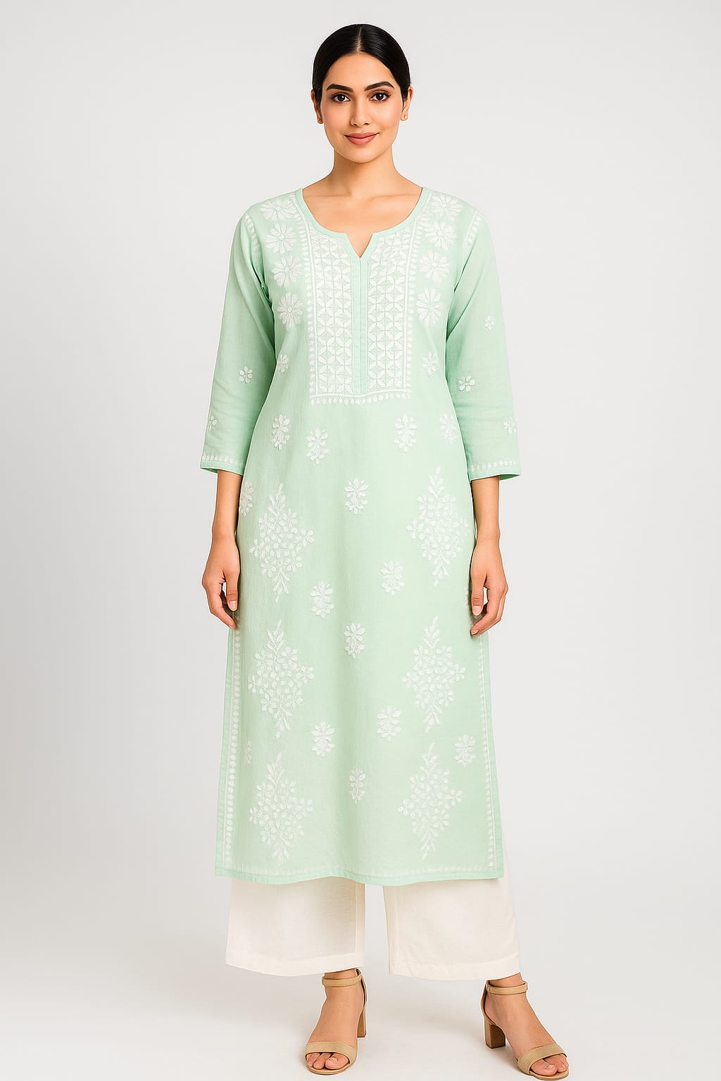 Lakhnavi Kurti - Mint