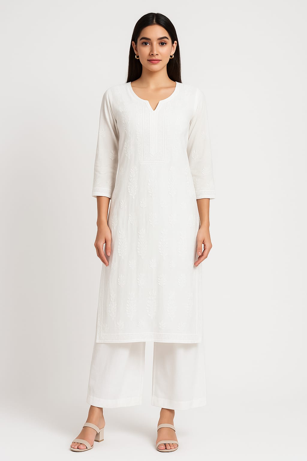 Lakhnavi Kurti - White