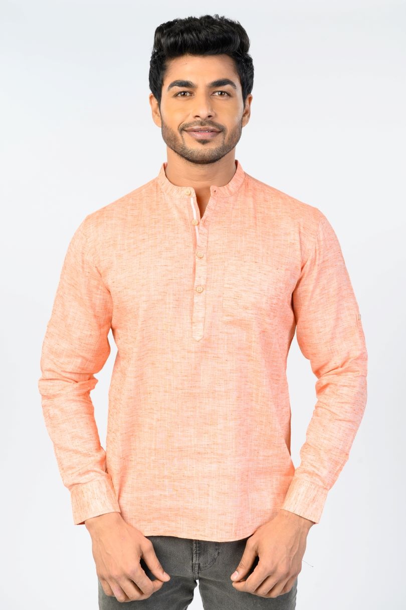 Orange- coloured short kurta for men