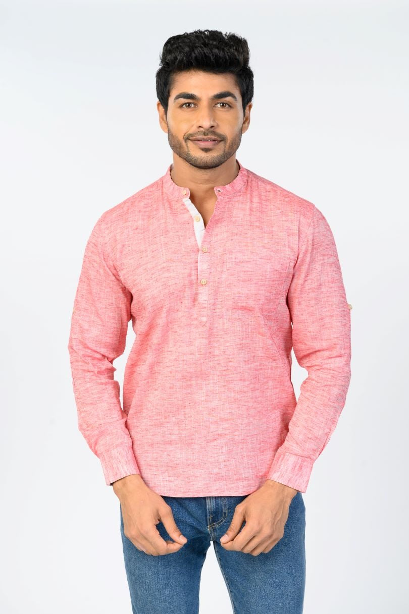 Pink- coloured short kurta for men