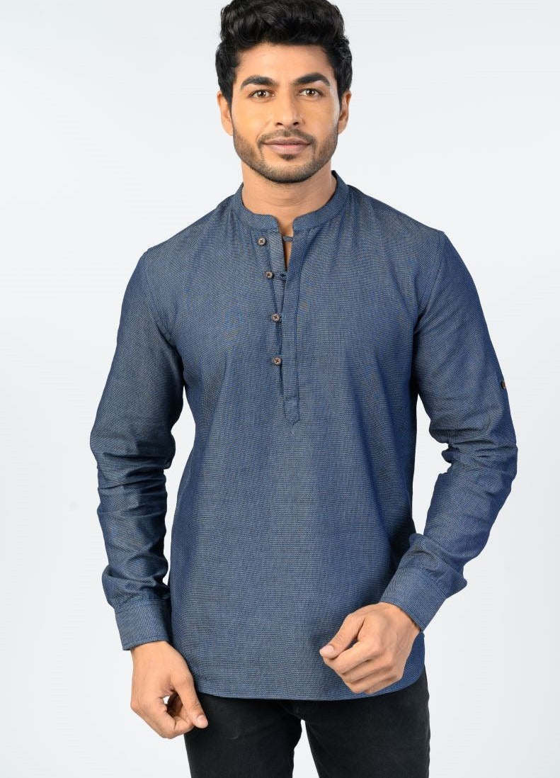 Blue- coloured short kurta for men