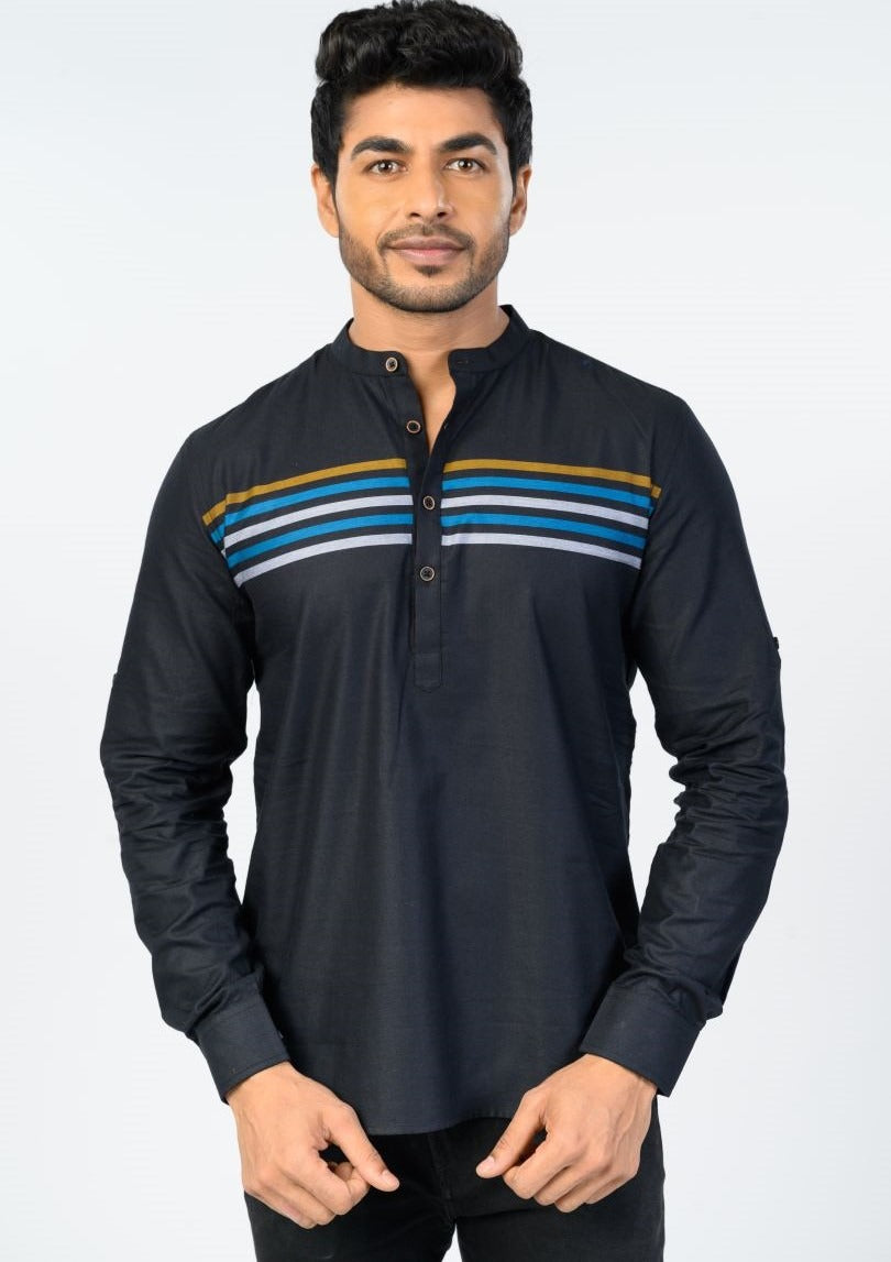 Black- coloured short kurta for men