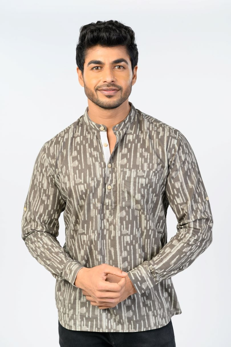 Grey Abstract printed kurta for men