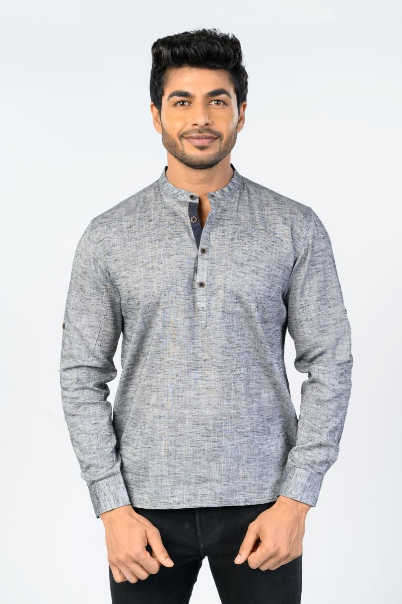 Light grey short kurta for men