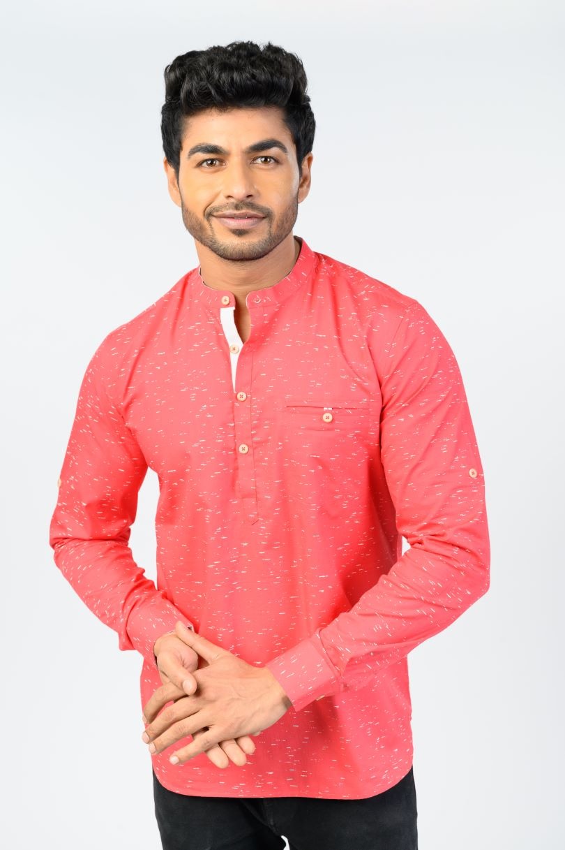 Pink- coloured short kurta for men