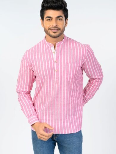 Men’s Pink Striped Kurta Shirt for men