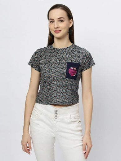 Printed navy crop top