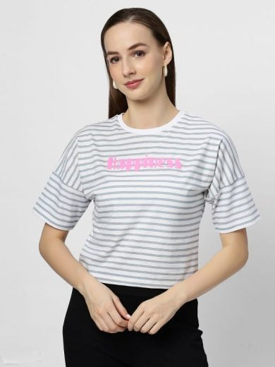 White and grey striped crop top
