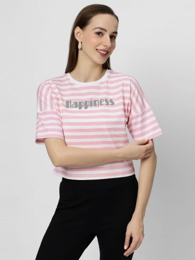 Pink and white striped crop top