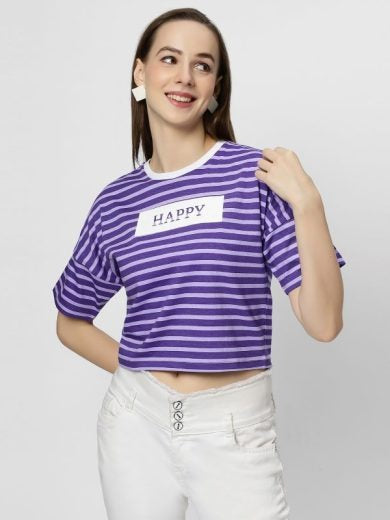 Purple and white striped crop top